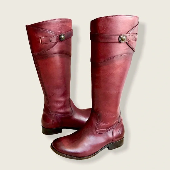 $399 Frye Molly Button Wine Red Burgundy Real Leather Tall Knee Zip Up High Boot